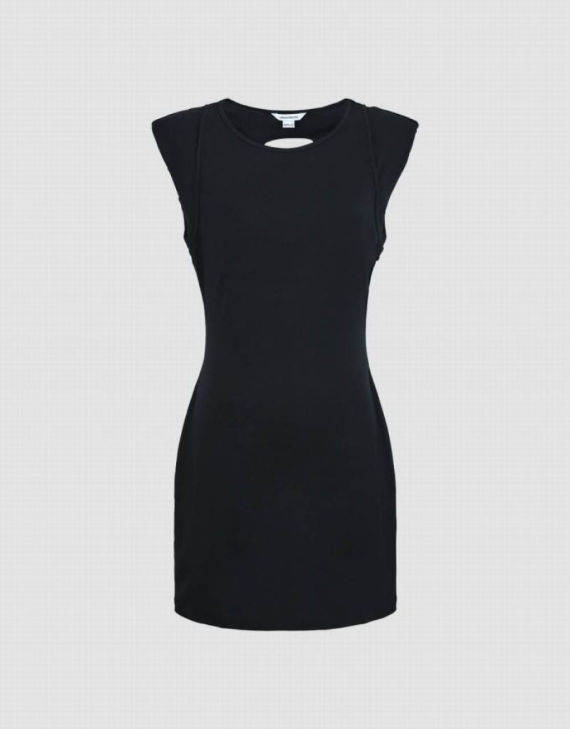 Black Urban Revivo Sleeveless V-Neck A-Line Women's Dress | GLIPOB-072