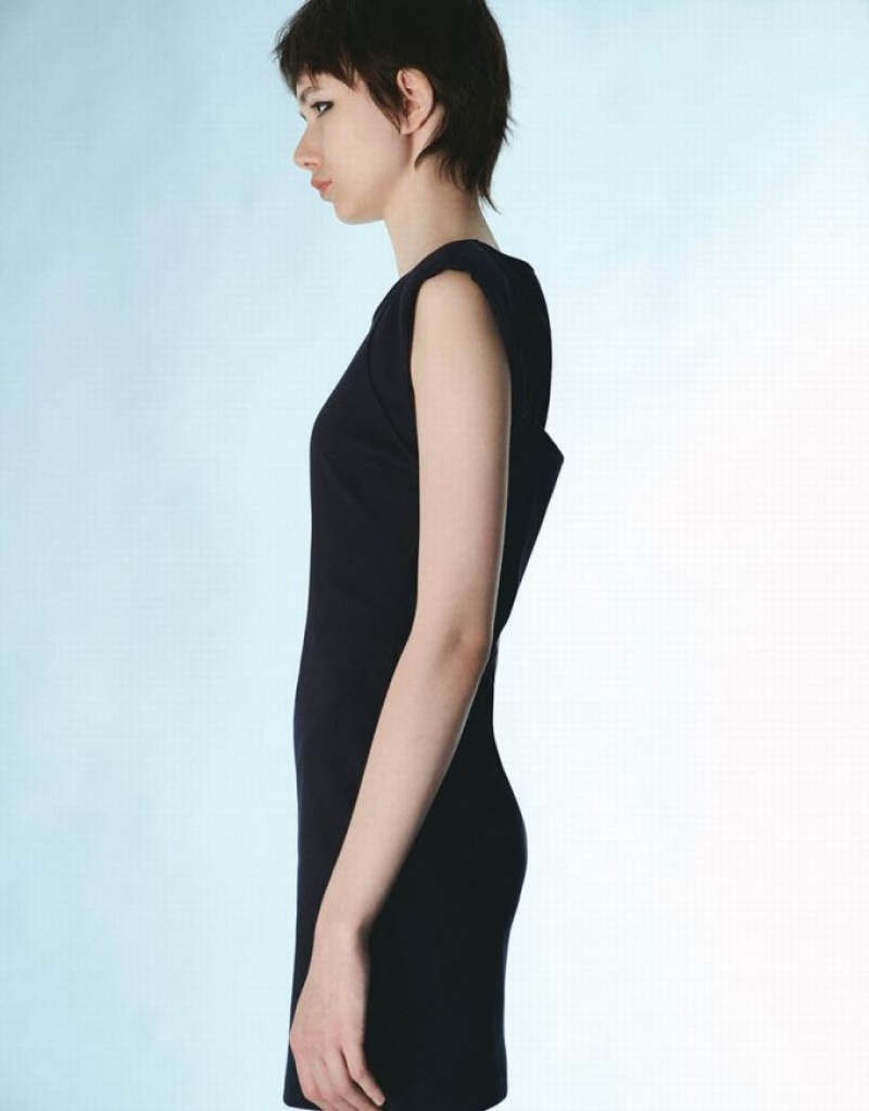 Black Urban Revivo Sleeveless V-Neck A-Line Women's Dress | GLIPOB-072