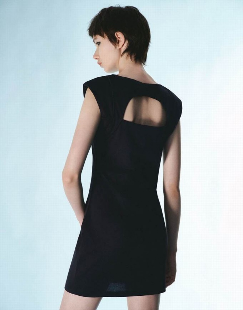 Black Urban Revivo Sleeveless V-Neck A-Line Women's Dress | GLIPOB-072