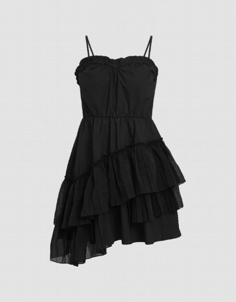Black Urban Revivo Sleeveless V-Neck A-Line Women's Dress | EBANQH-378