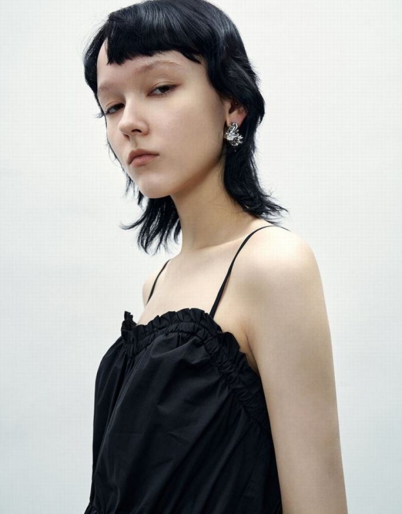 Black Urban Revivo Sleeveless V-Neck A-Line Women's Dress | EBANQH-378