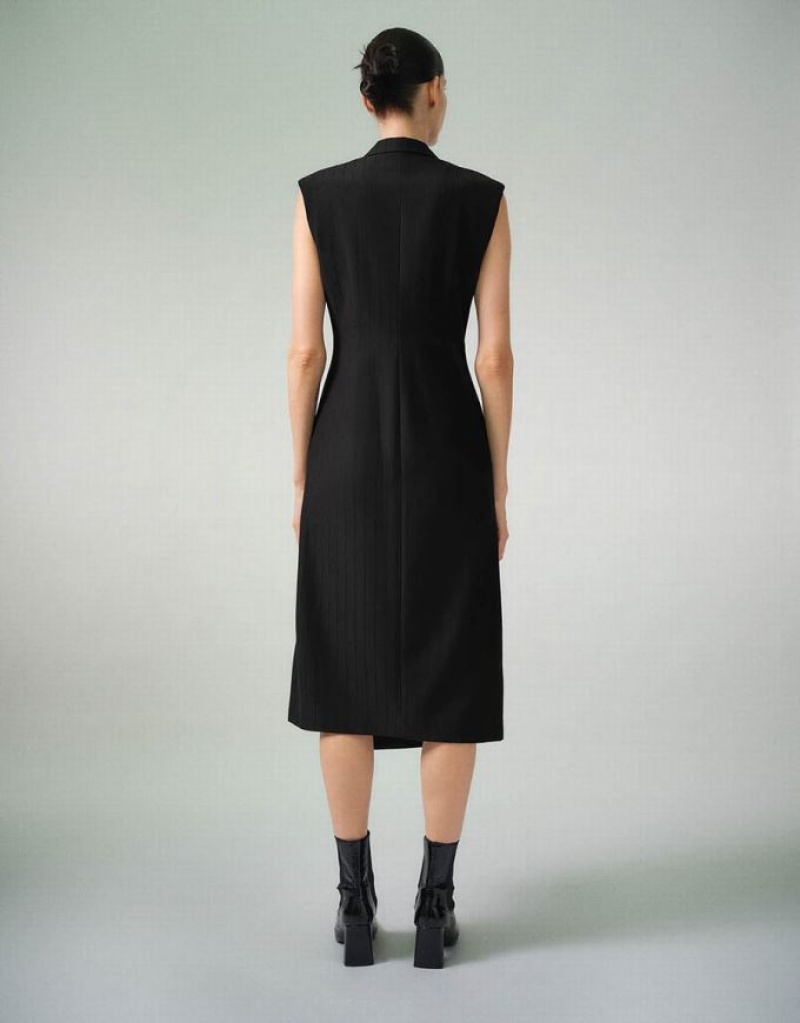 Black Urban Revivo Sleeveless V-Neck Skater Women's Short Dress | JADUGH-268