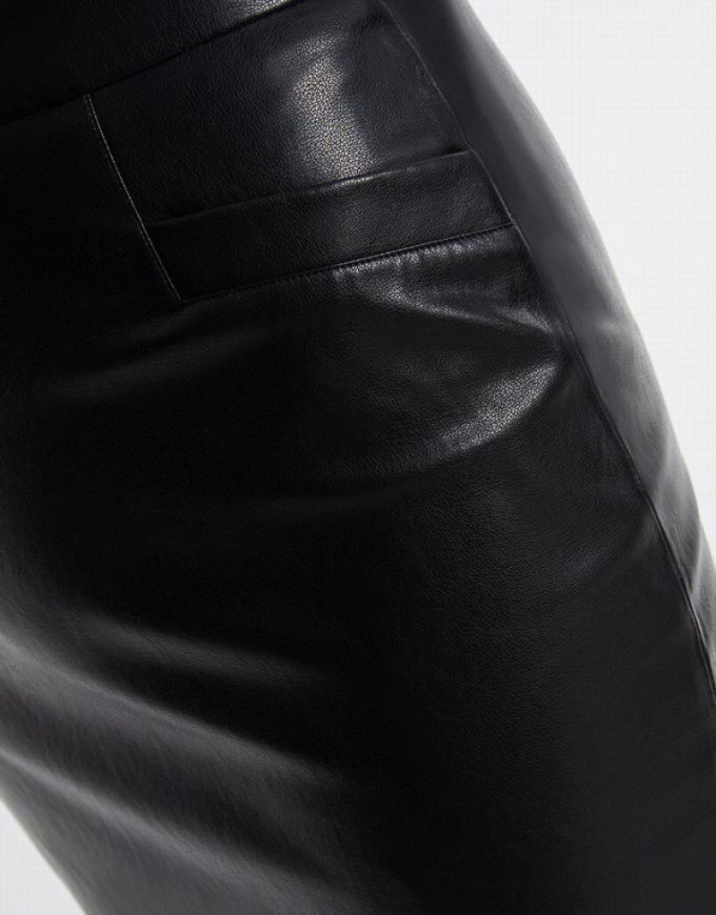 Black Urban Revivo Slit Hem Faux Leather Women's Skirts | ERQWCJ-790
