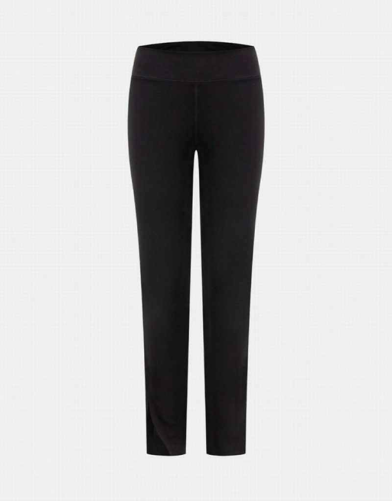 Black Urban Revivo Split Hem Stretch Knitted Long Skinny Women\'s Pants | VYBNXR-120