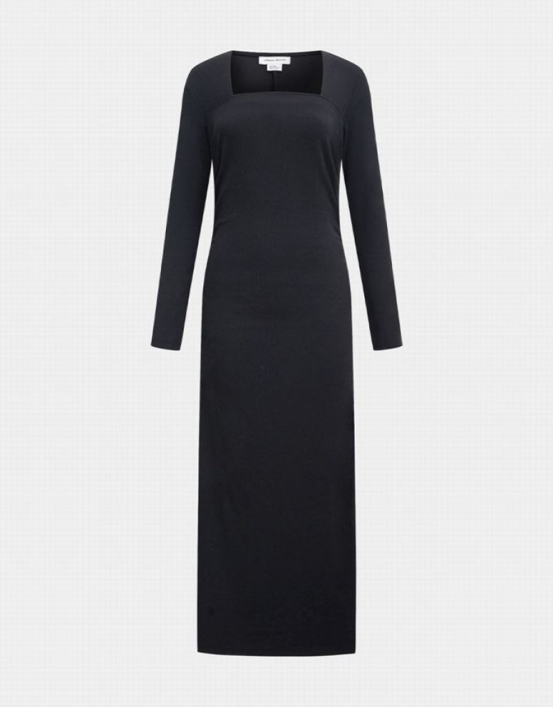 Black Urban Revivo Square Neck Bodycon Women\'s Casual Dress | MLYBUC-703