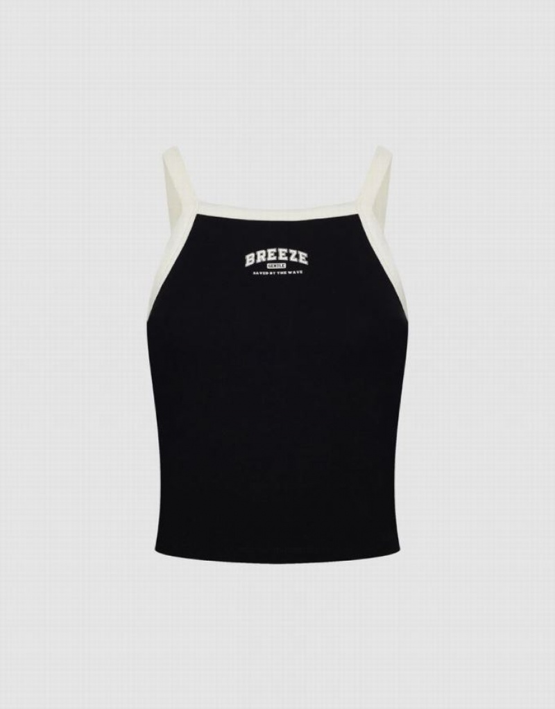 Black Urban Revivo Square-cut Collar Women's Camisole | AWIPGL-259