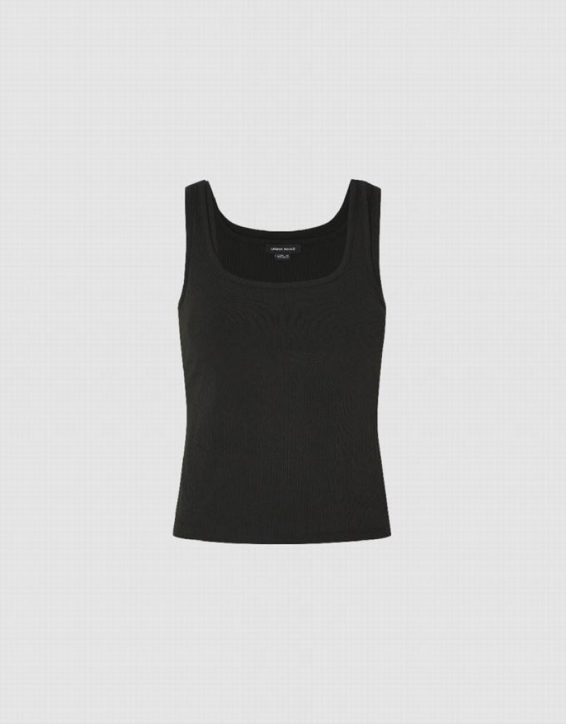 Black Urban Revivo Square-cut Collar Women's Tank Top | VRFLOU-054