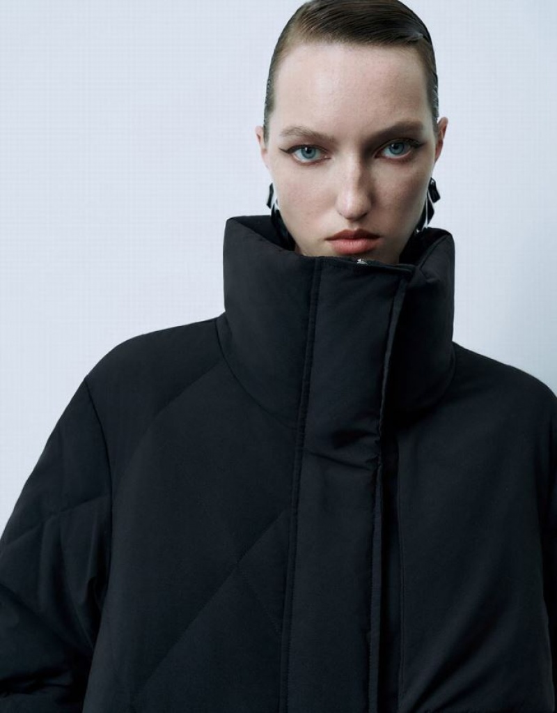 Black Urban Revivo Stand Collar Women's Down Jackets | UBLXAT-752