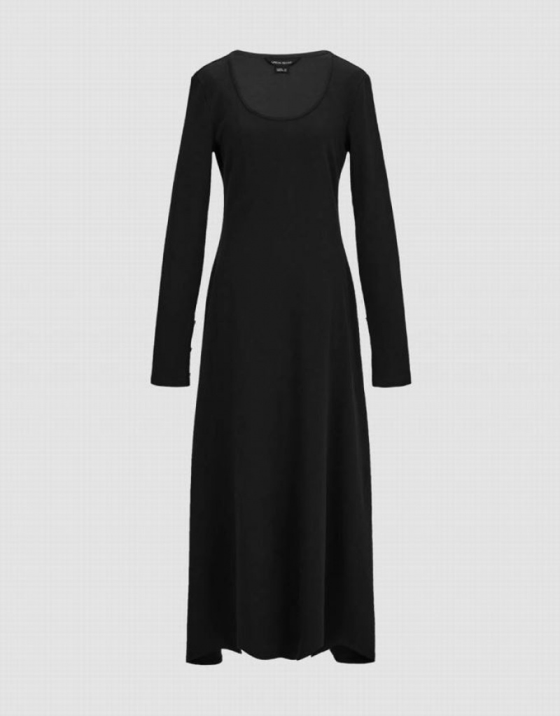 Black Urban Revivo Standard Sleeve U Neck A-Line Women's Dress | VRXWGP-304