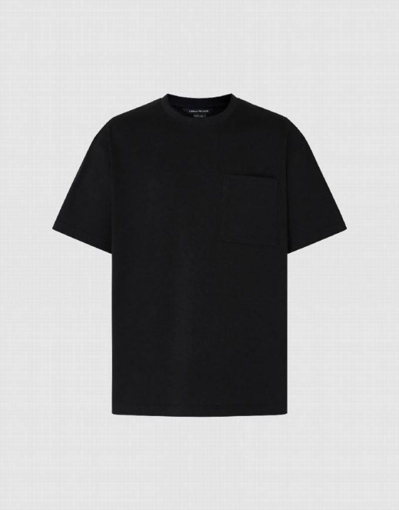 Black Urban Revivo Straight Crew Neck Men\'s T-Shirts | XEWDAI-439