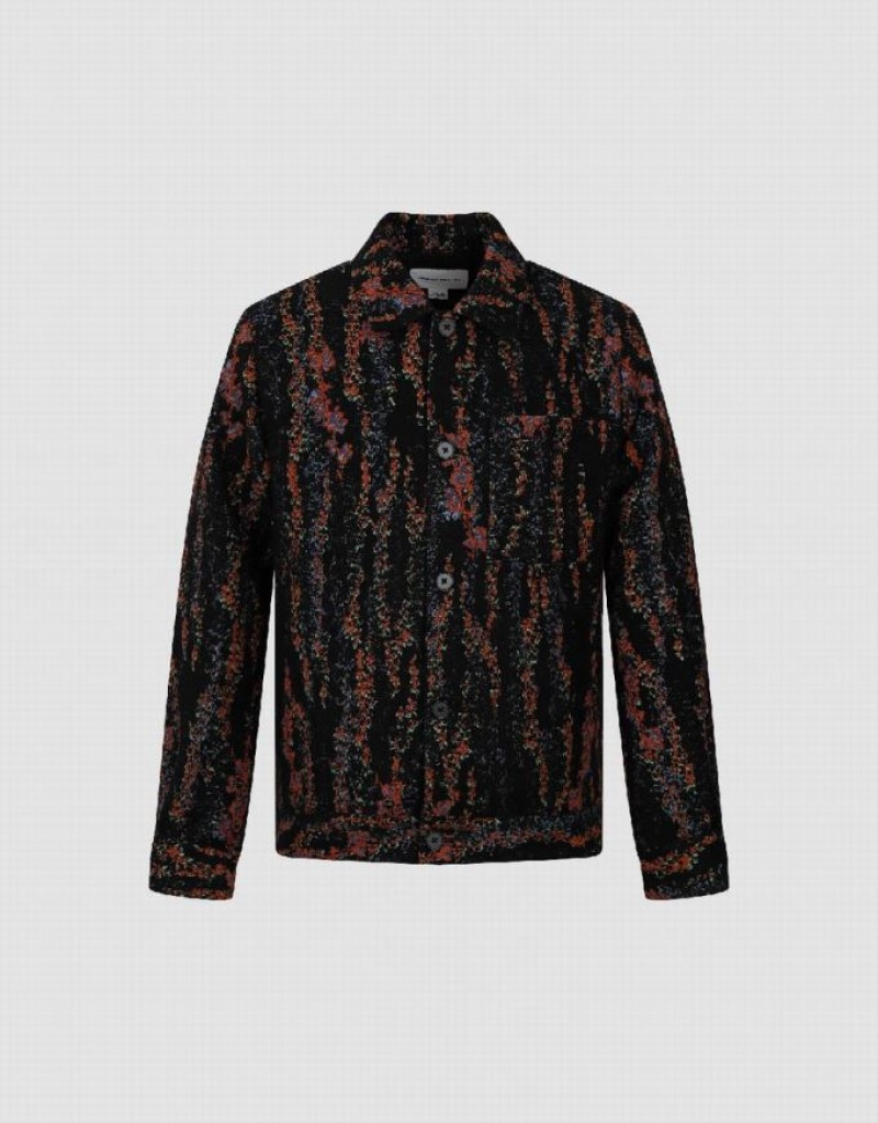 Black Urban Revivo Straight Printed Men's Jacket | HIDPXY-894