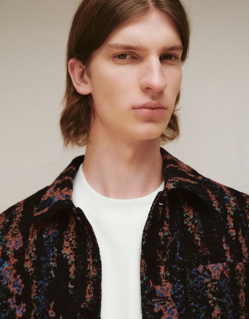 Black Urban Revivo Straight Printed Men's Jacket | HIDPXY-894