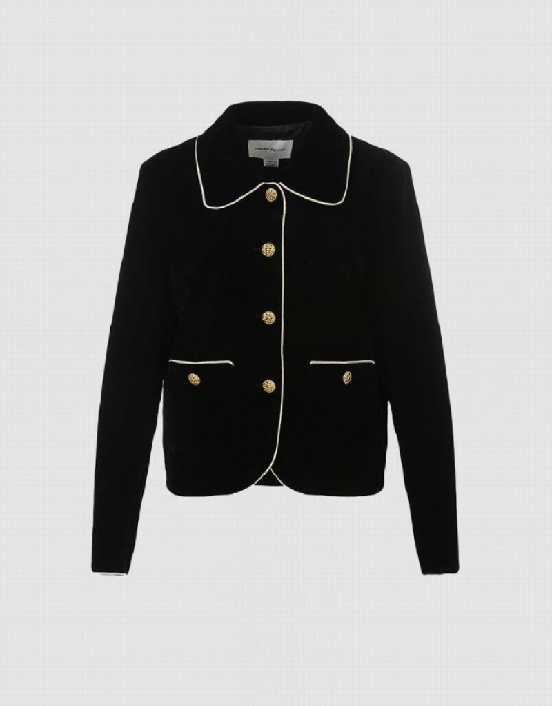 Black Urban Revivo Straight With Collar Women's Jacket | AJLCGE-751
