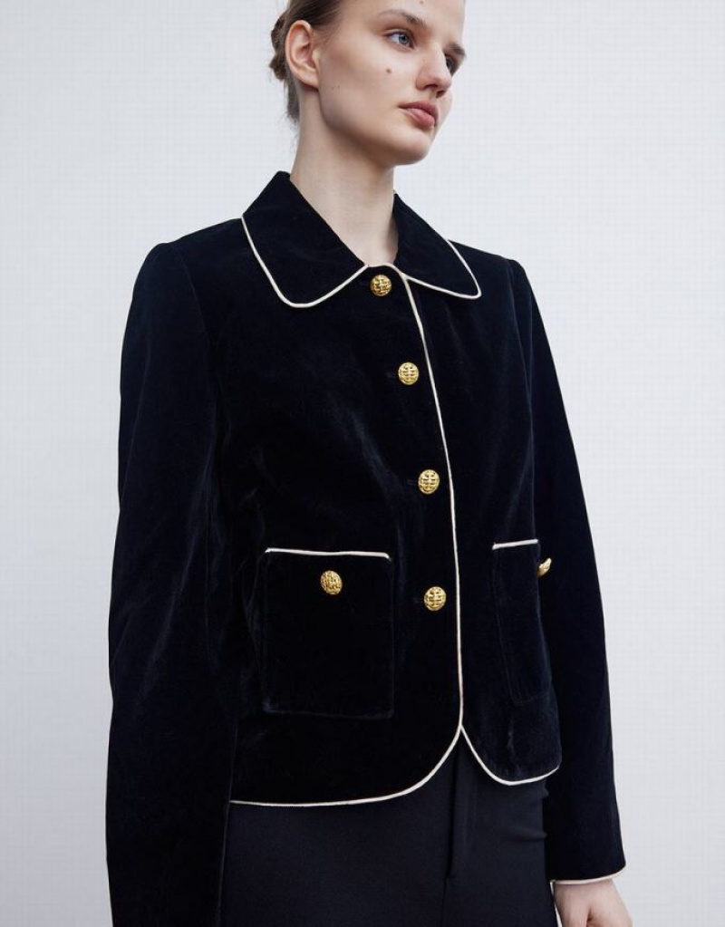 Black Urban Revivo Straight With Collar Women's Jacket | AJLCGE-751