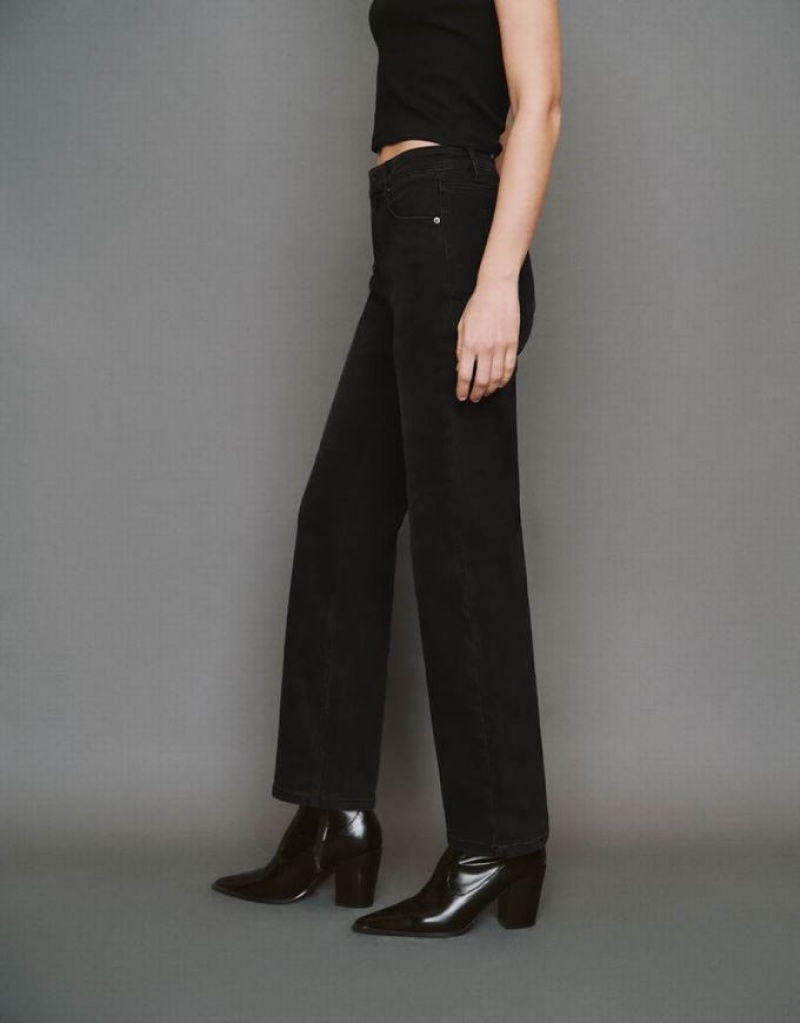 Black Urban Revivo Straight Women's Jeans | BZLDSV-078