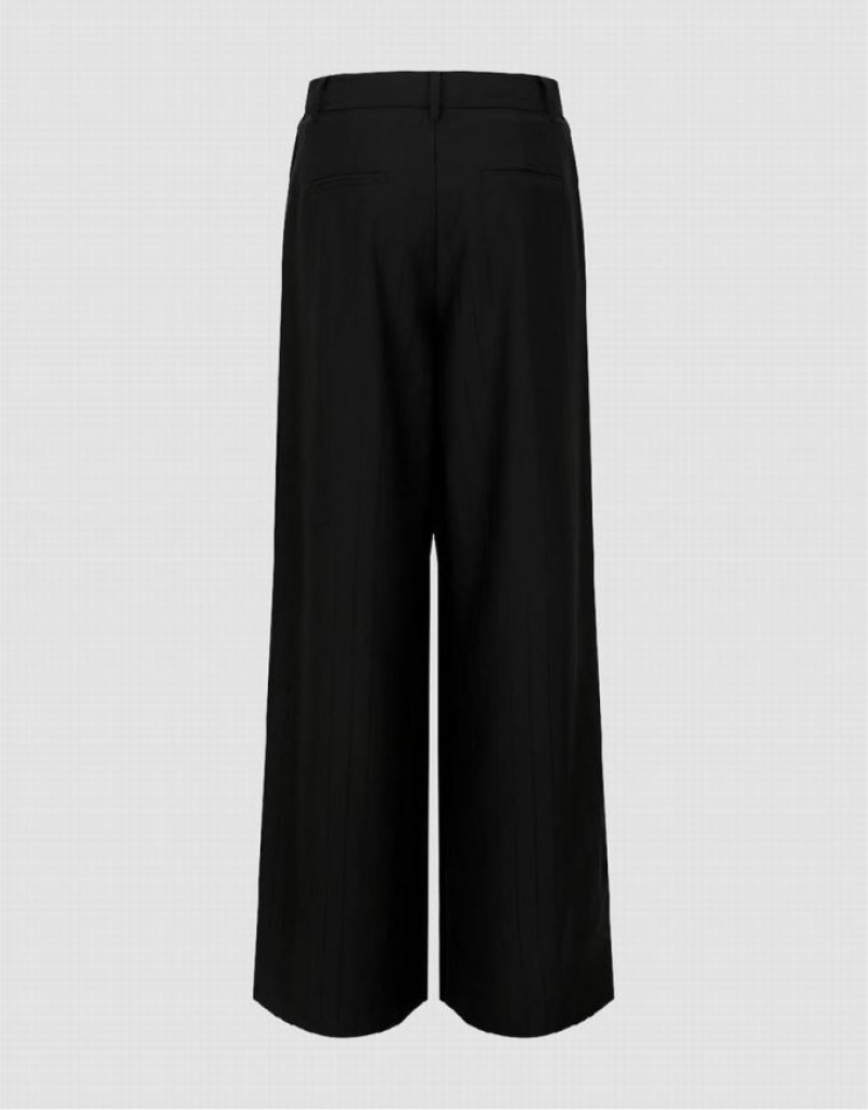 Black Urban Revivo Striped Wide-Leg Women's Pants | APHKXM-521