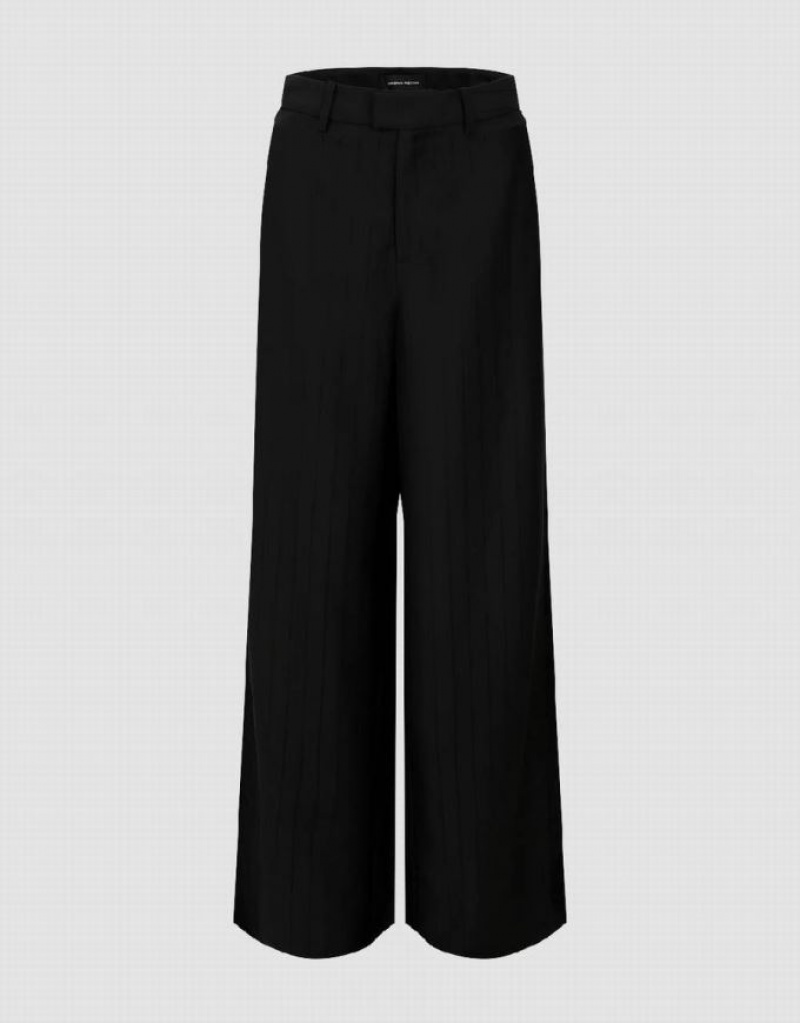 Black Urban Revivo Striped Wide-Leg Women\'s Pants | APHKXM-521