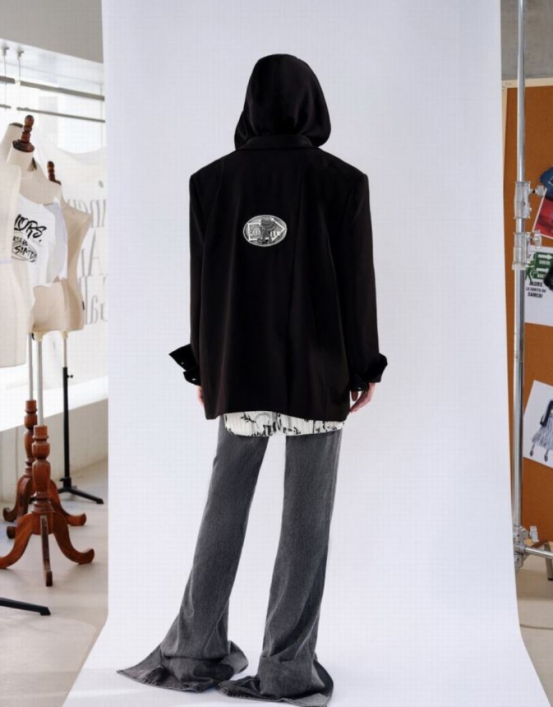 Black Urban Revivo Tailored Long Women's Blazers | GVSUYD-472