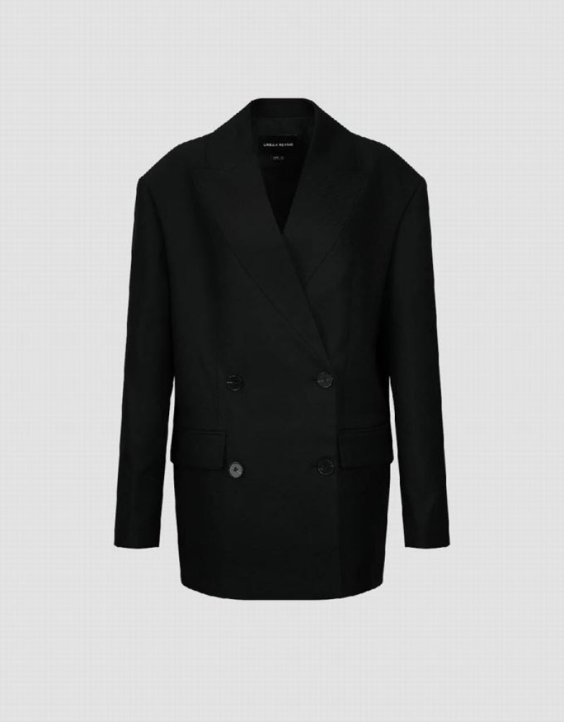 Black Urban Revivo Tailored V-Neck Women's Blazers | MEHABR-423