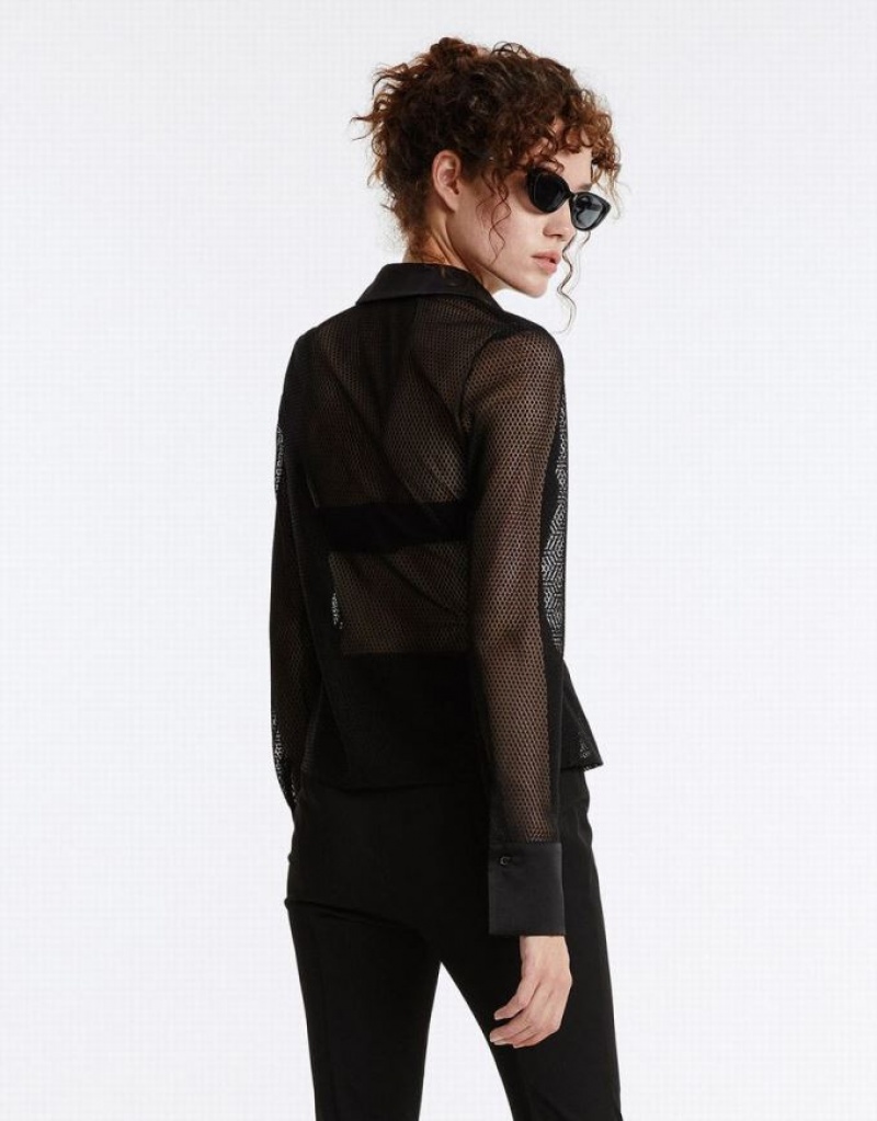Black Urban Revivo Textured Button Up Women's Shirts | KWZLPG-940