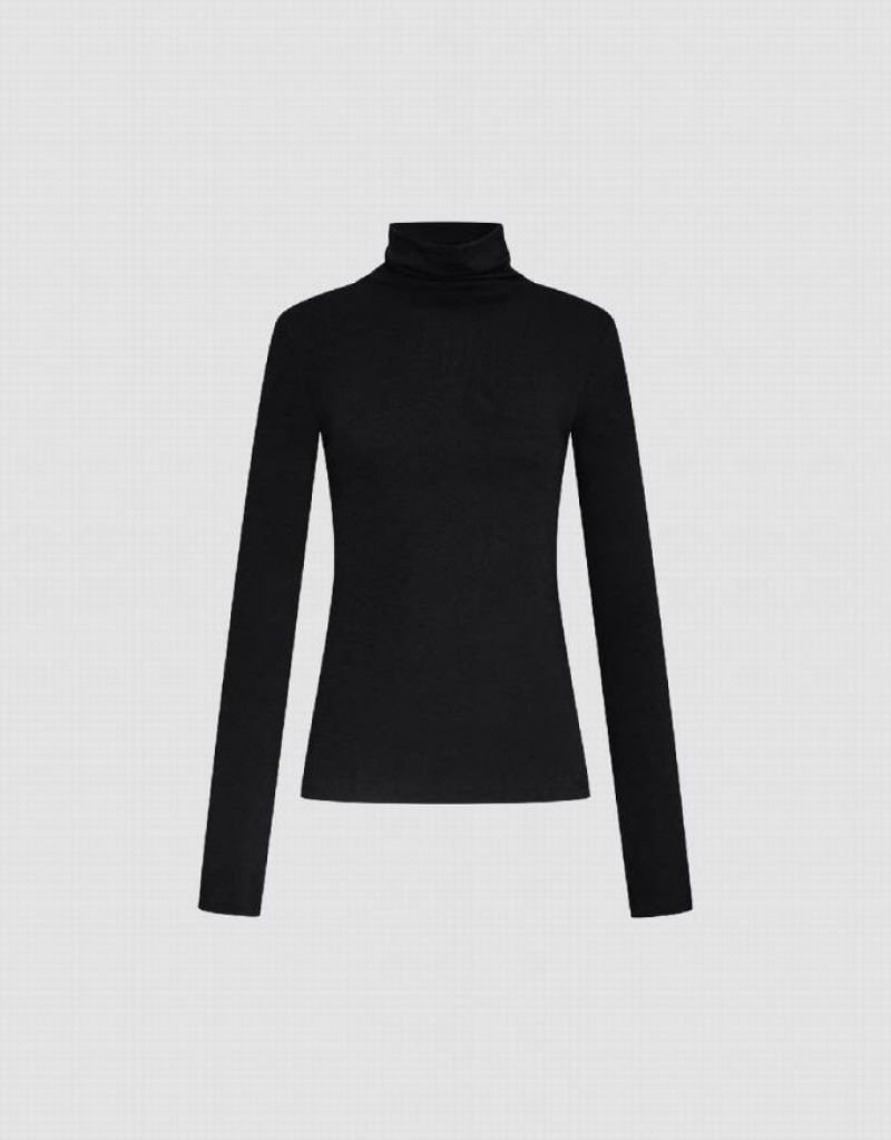 Black Urban Revivo Turtle Neck Skinny Women's T-Shirts | SMPWDK-312