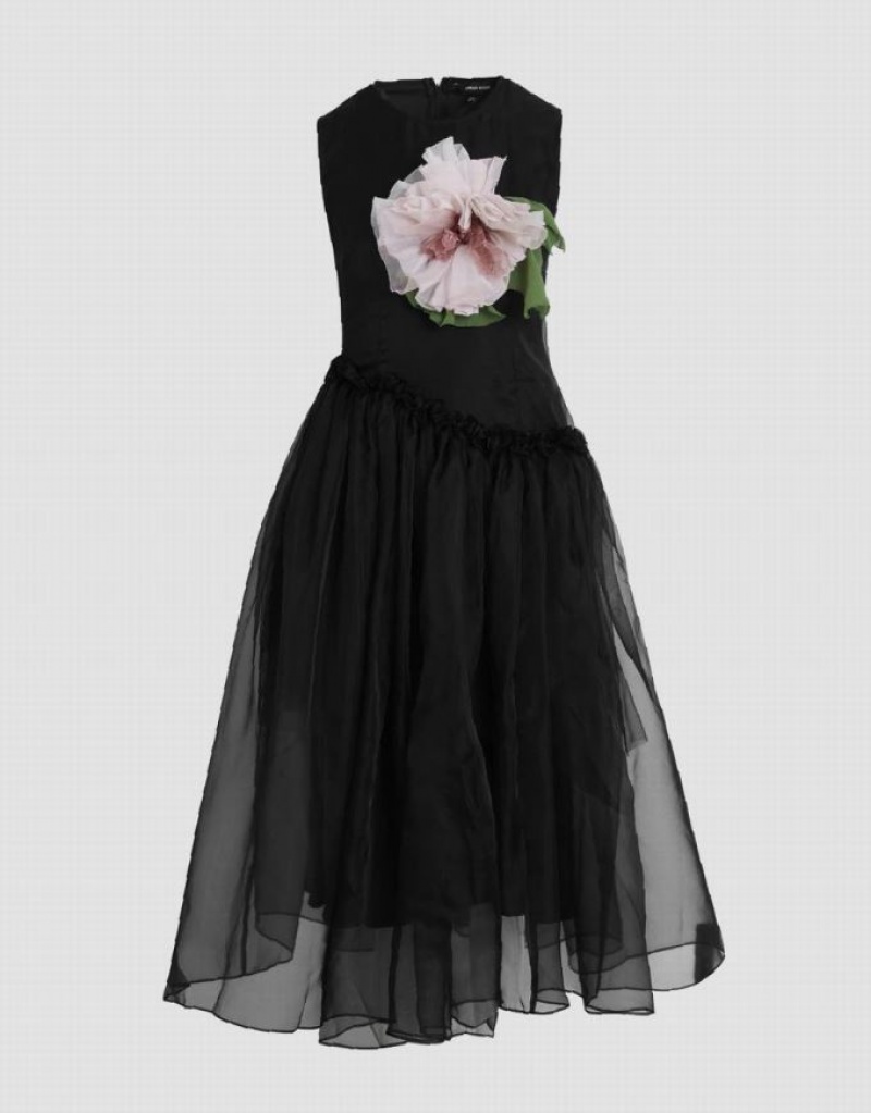 Black Urban Revivo UR × Caroline Hu Sleeveless Crew Neck A-Line Women's Dress | KGFQLJ-970