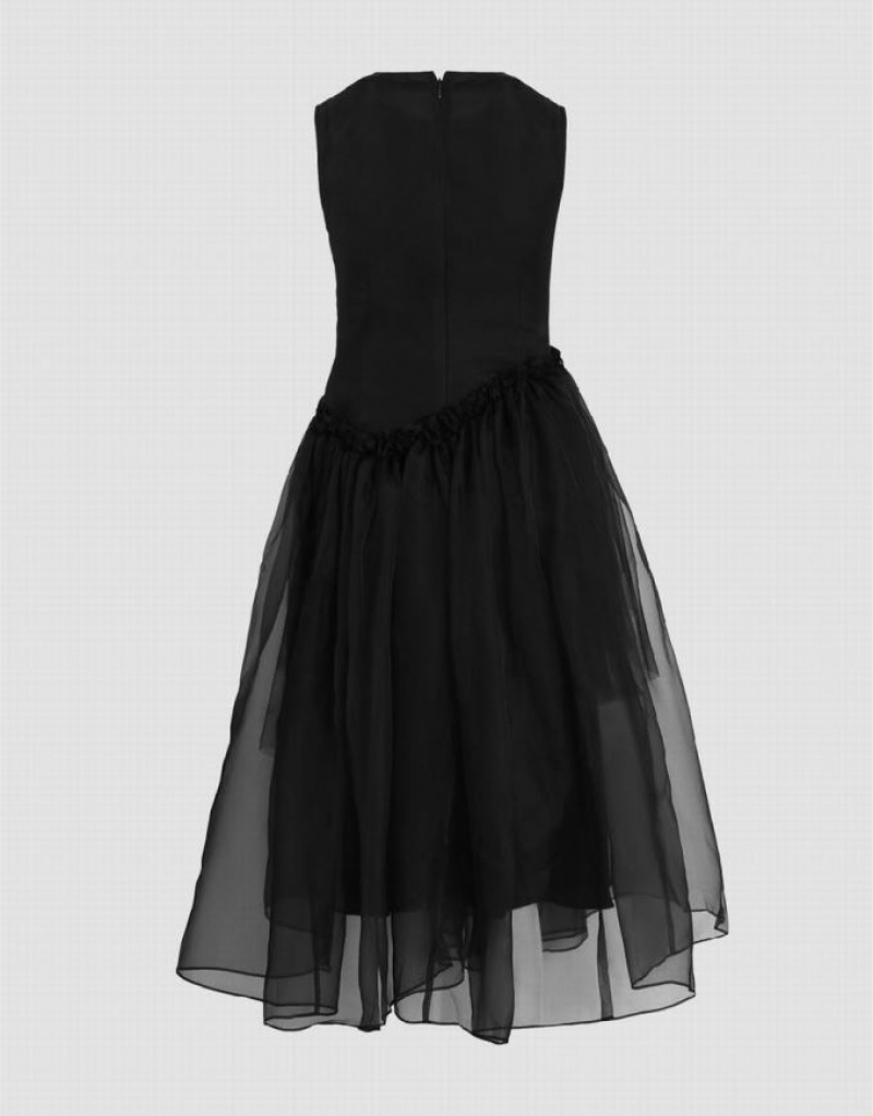 Black Urban Revivo UR × Caroline Hu Sleeveless Crew Neck A-Line Women's Dress | KGFQLJ-970