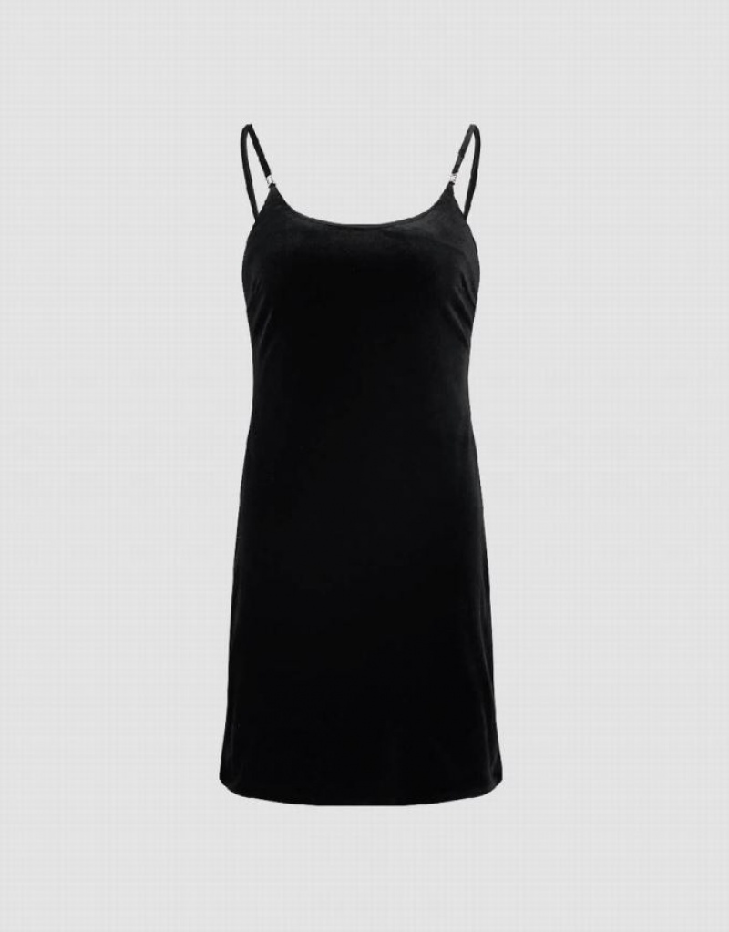 Black Urban Revivo U Neck Skinny Cami Women\'s Dress | DOLXNS-356