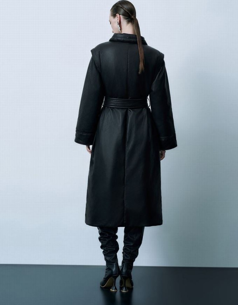 Black Urban Revivo Vegan Leather Women's Down Jackets | AOJGFH-718