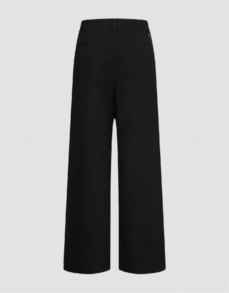 Black Urban Revivo Wide-Leg Men's Pants | BUHPFN-124