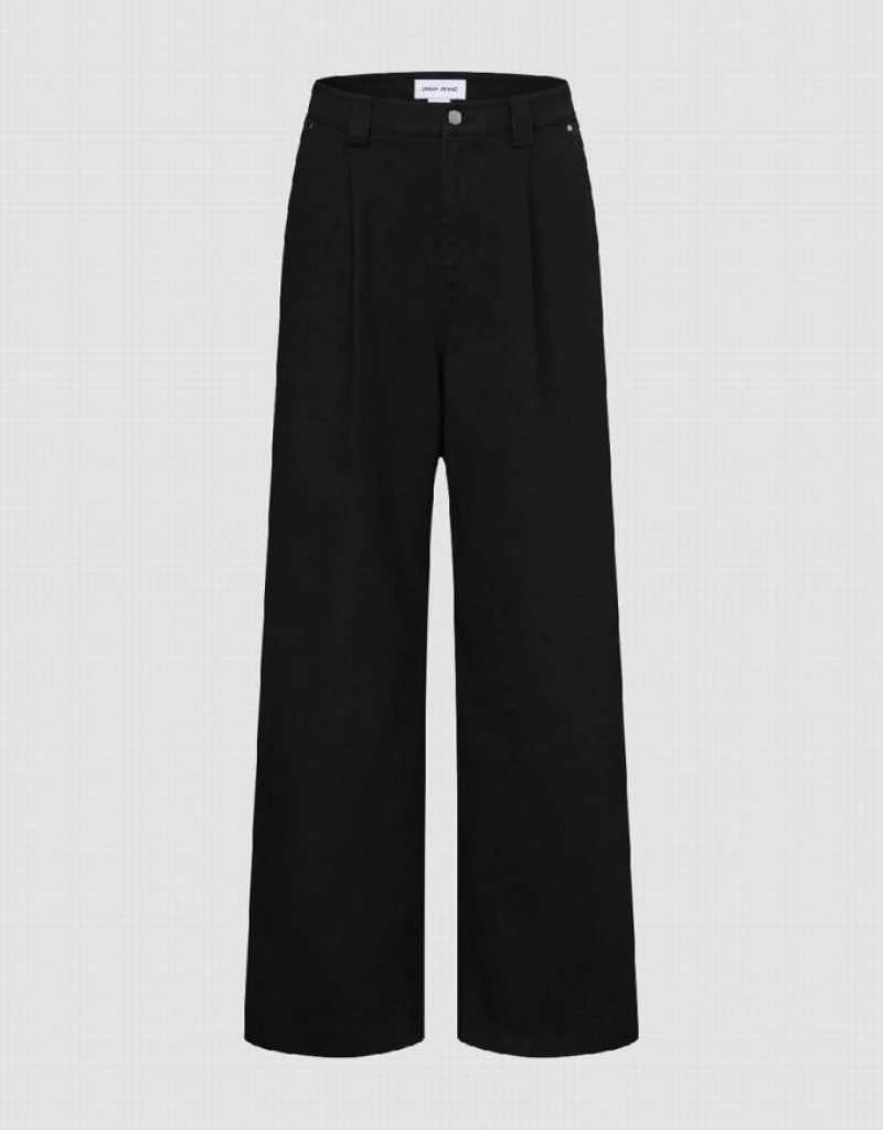 Black Urban Revivo Wide-Leg Men\'s Pants | BUHPFN-124