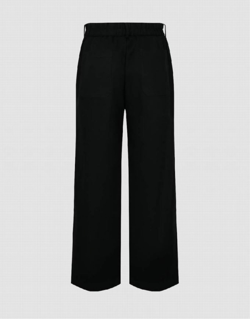 Black Urban Revivo Wide-Leg Men's Pants | QOKCTZ-452
