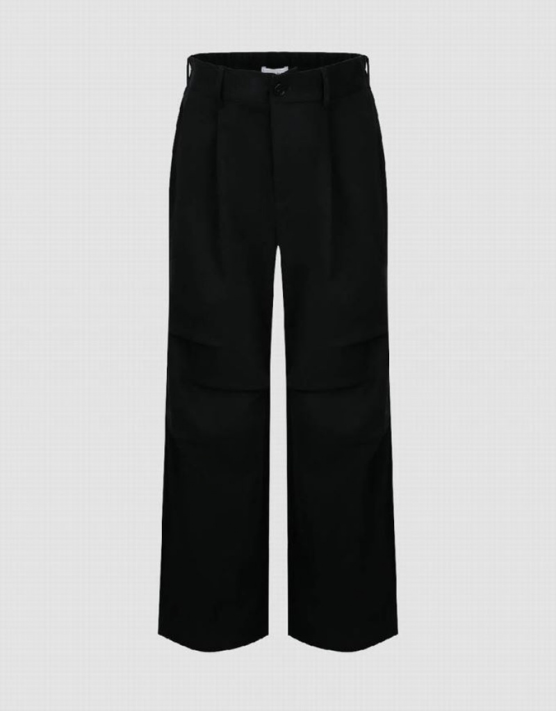 Black Urban Revivo Wide-Leg Men\'s Pants | QOKCTZ-452