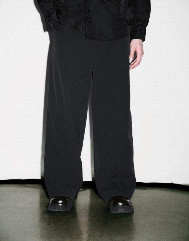 Black Urban Revivo Wide-Leg Men's Pants | YSPIKV-456