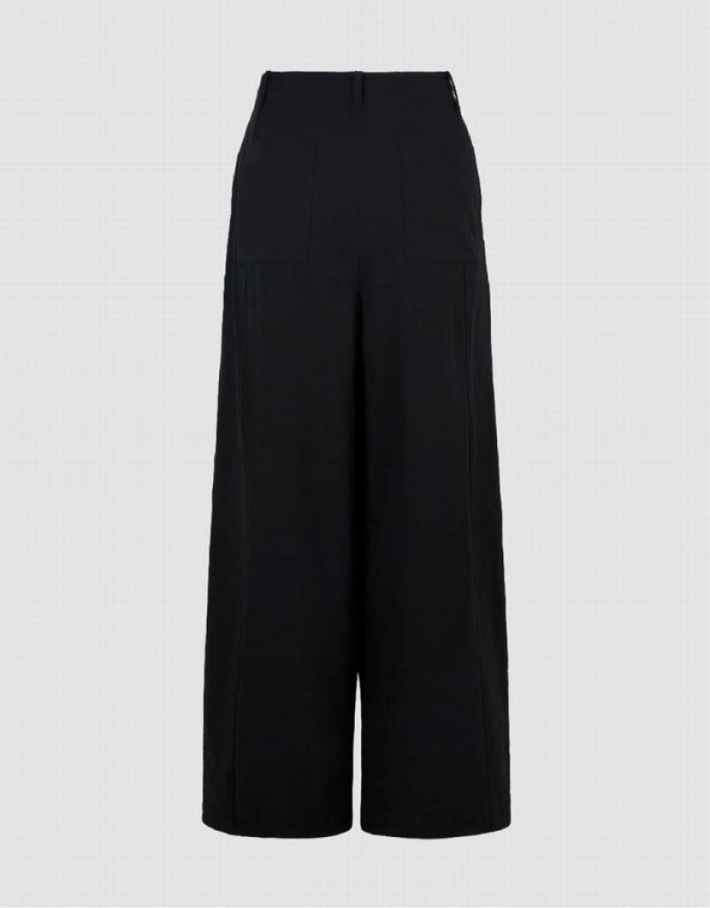 Black Urban Revivo Wide-Leg Men's Pants | YSPIKV-456