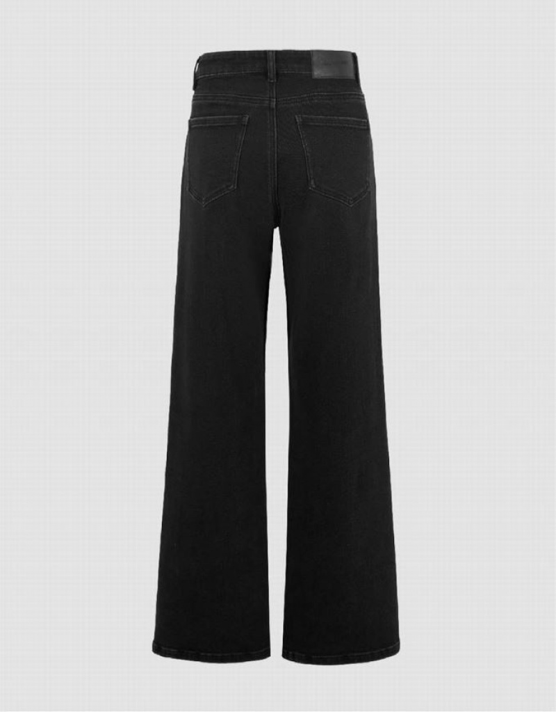 Black Urban Revivo Wide-Leg With Chain Decor Women's Jeans | TYFUHQ-295