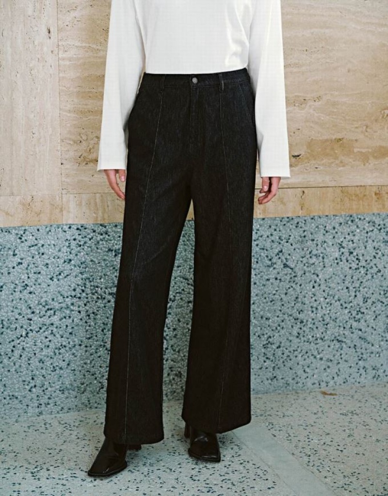 Black Urban Revivo Wide-Leg Women's Jeans | SIRVWB-937