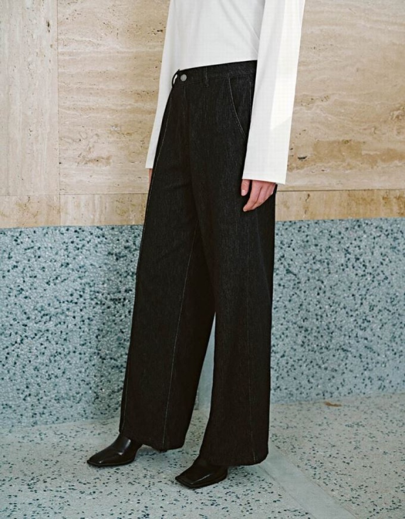 Black Urban Revivo Wide-Leg Women's Jeans | SIRVWB-937