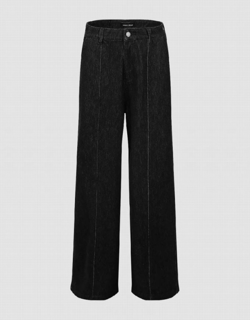 Black Urban Revivo Wide-Leg Women\'s Jeans | SIRVWB-937