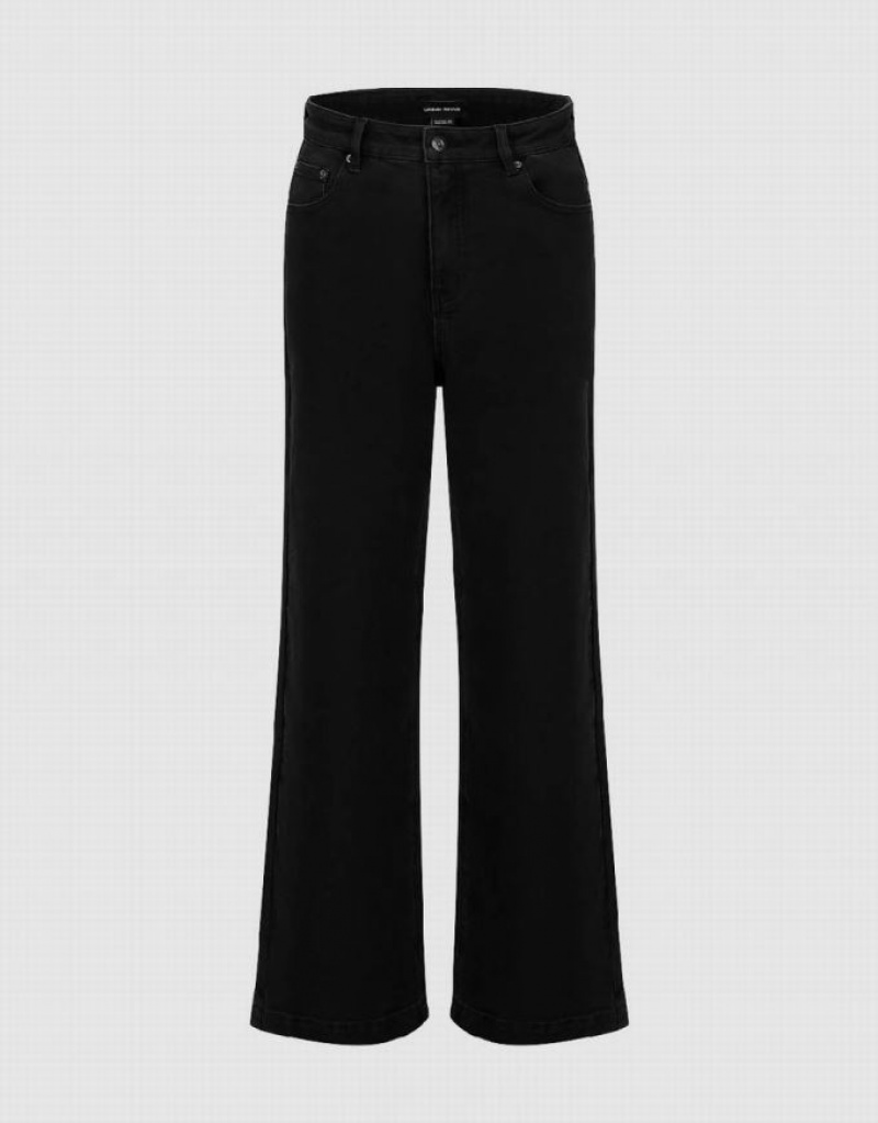 Black Urban Revivo Wide-Leg Women\'s Jeans | PQYFEG-618
