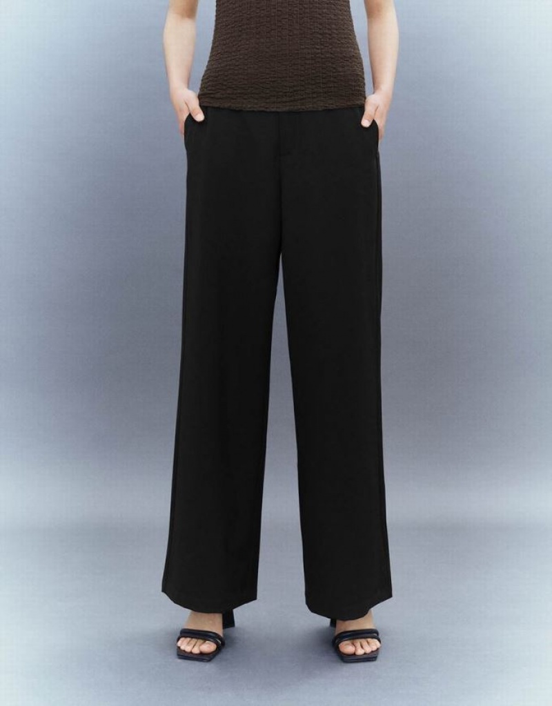 Black Urban Revivo Wide-Leg Women's Pants | BCYTIJ-124