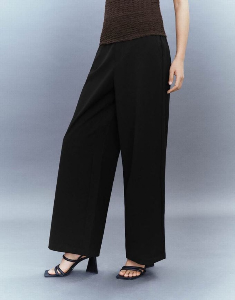 Black Urban Revivo Wide-Leg Women's Pants | BCYTIJ-124