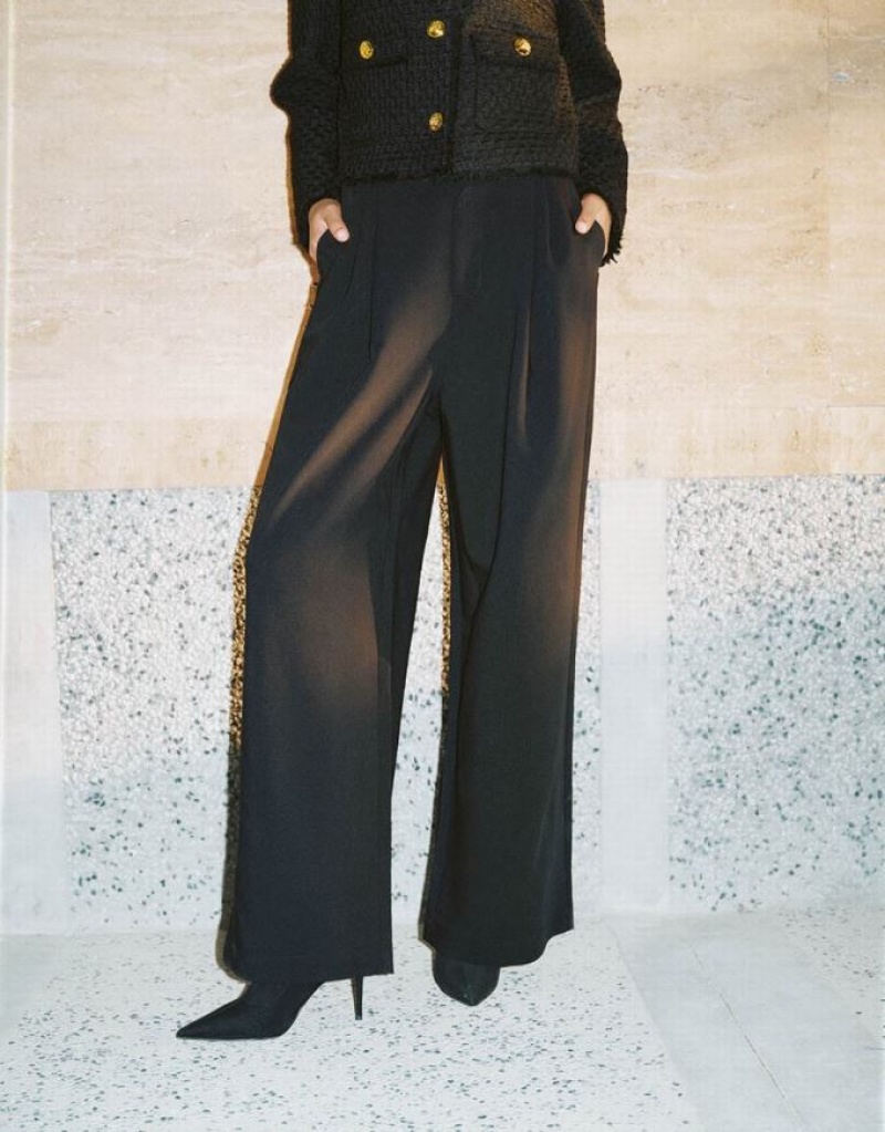Black Urban Revivo Wide-Leg Women's Pants | GNITJX-620