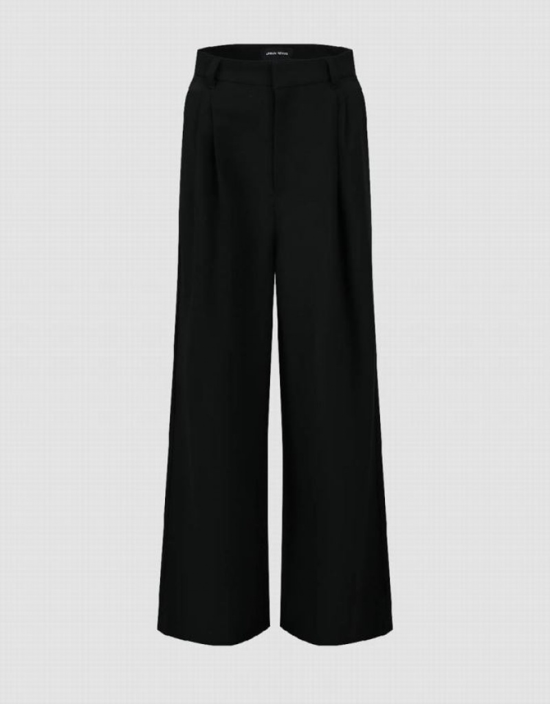 Black Urban Revivo Wide-Leg Women\'s Pants | GNITJX-620
