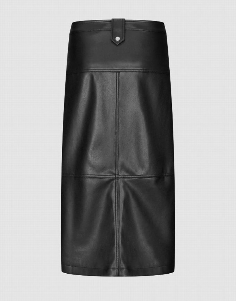 Black Urban Revivo Zip Up Midi Vegan Leather Women's Skirts | WCSLVT-598