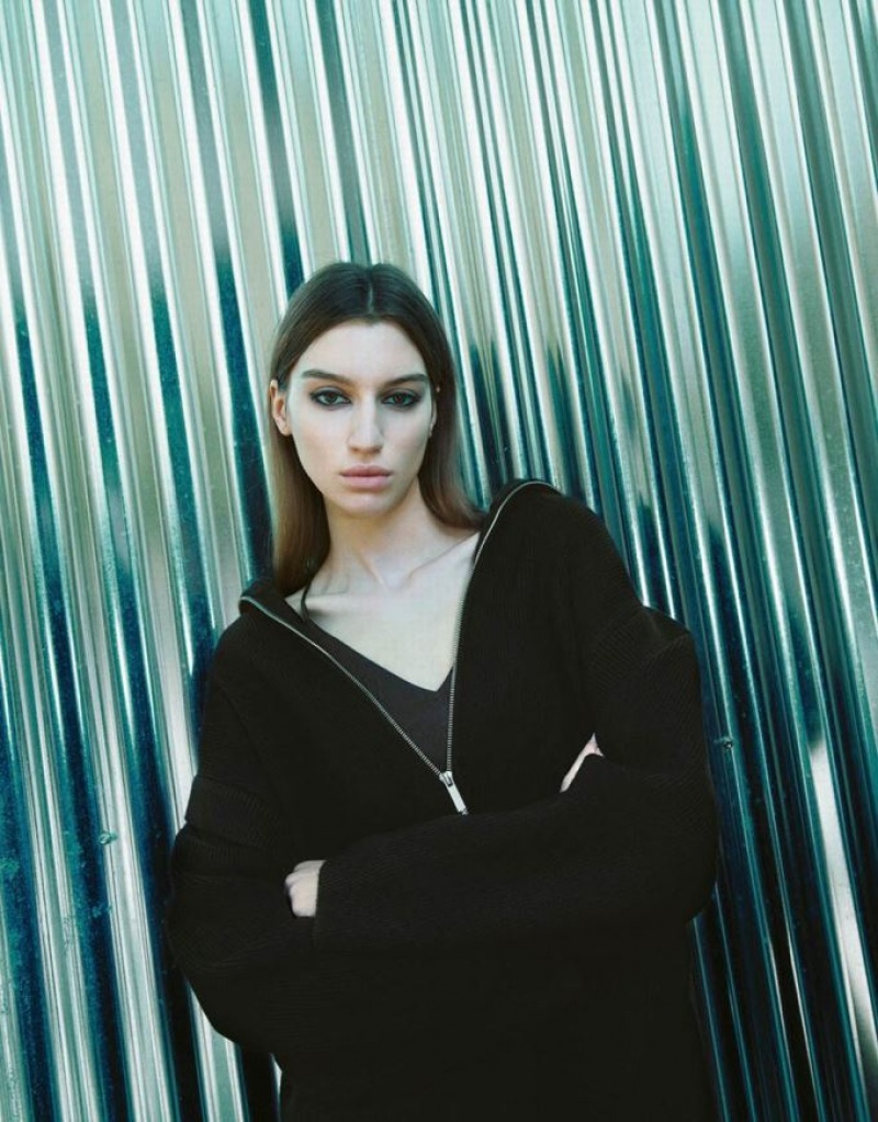 Black Urban Revivo Zipper Front Knitted Women's Cardigan | XYHVFU-680