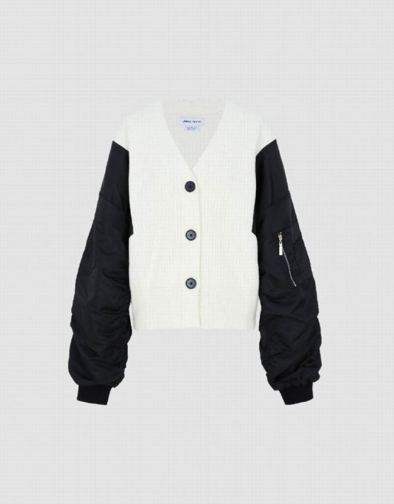 Black / White Urban Revivo Two Toned V-Neck Knitted Women\'s Cardigan | ZEUJLP-657