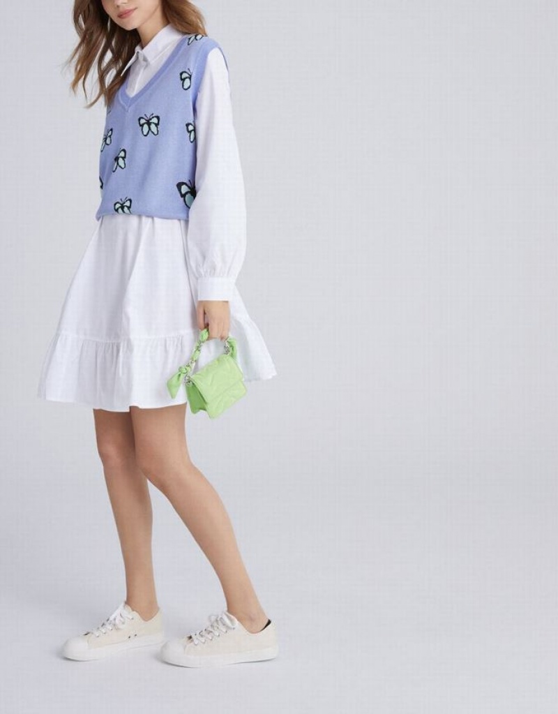 Blue Urban Revivo Butterfly Jacquard V Neck Women's Sweater Vest | SQFUXD-542