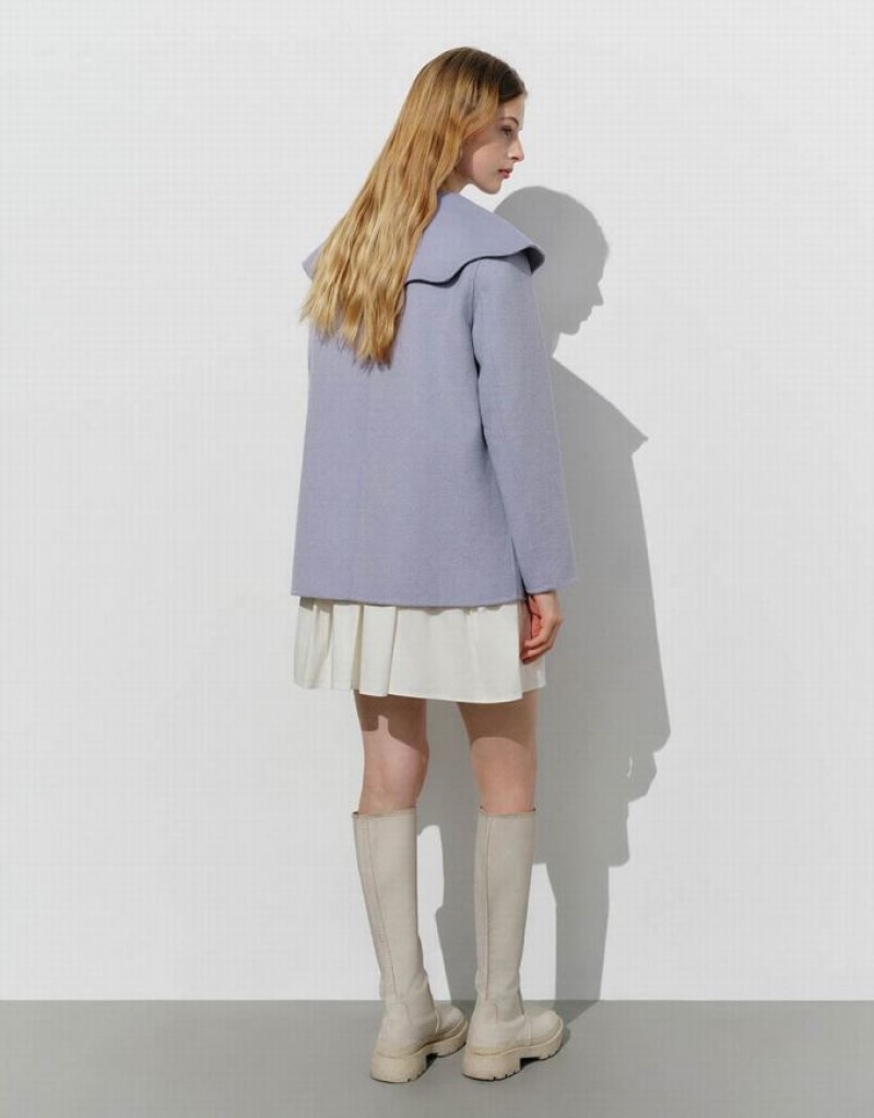 Blue Urban Revivo Button Up A-Line Woolen Women's Coats | HZCQEN-586