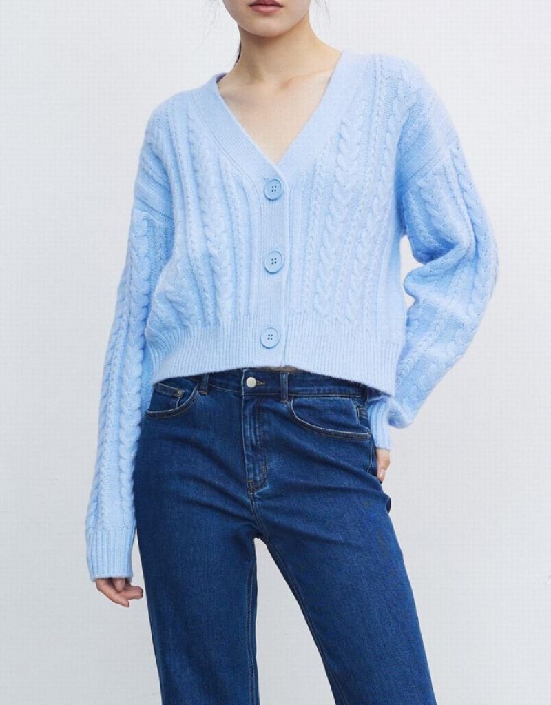 Blue Urban Revivo Cable Knit Button Up Women's Cardigan | RGPBFJ-397